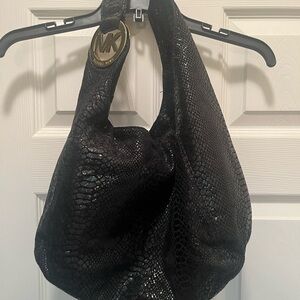 Michael Kors Black Leather Hobo Bag with Textured Finish